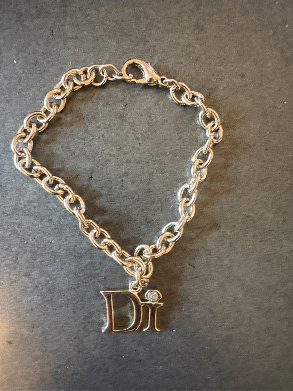 Silver-Tone 'Di' Letter Charm Chain Bracelet